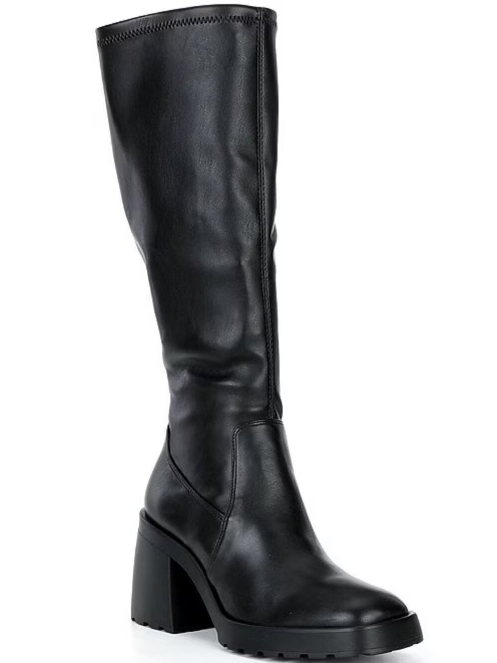 Gianni Bini GB Trail-Blazer Stretch Block Heel Black Knee-High Chunky Boots Faux